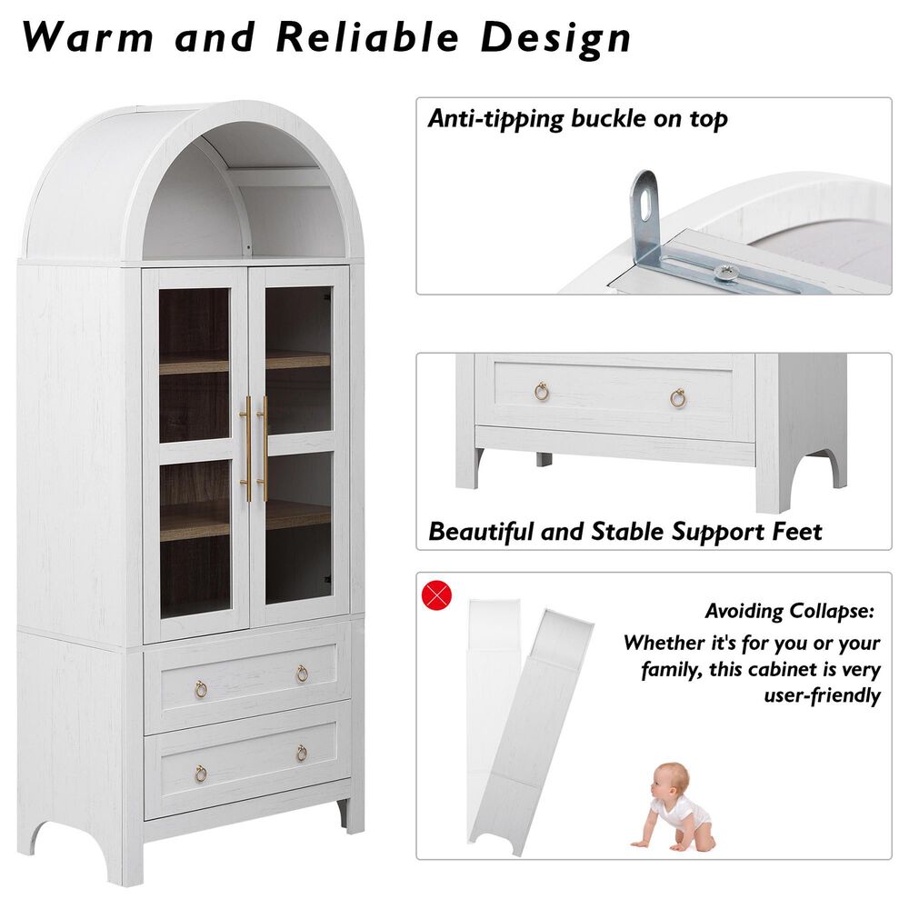 HOMLUX 71" Arched Kitchen Pantry Cabinet in White, , large