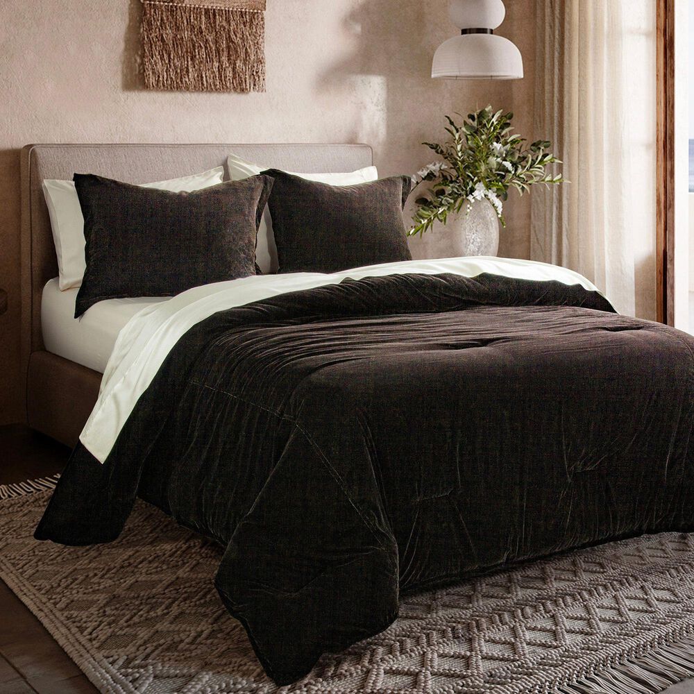 HiEnd Accents Estelle Velvet 3-Piece Full/Queen Comforter Set in Cocoa, , large