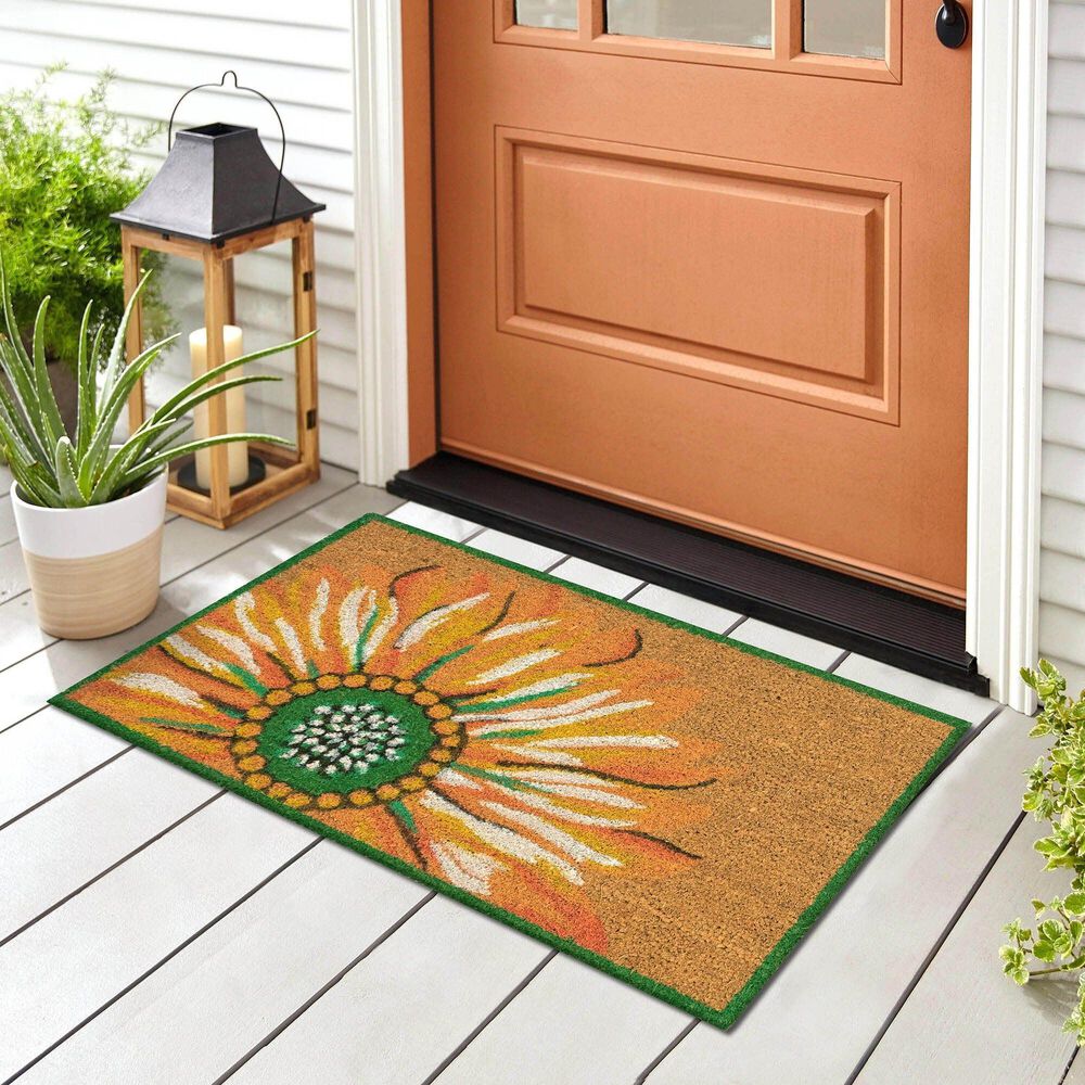 Trans-Ocean Import Natura Sunflower 2&#39; x 3&#39; Yellow, Orange, Green and White Door Mat, , large