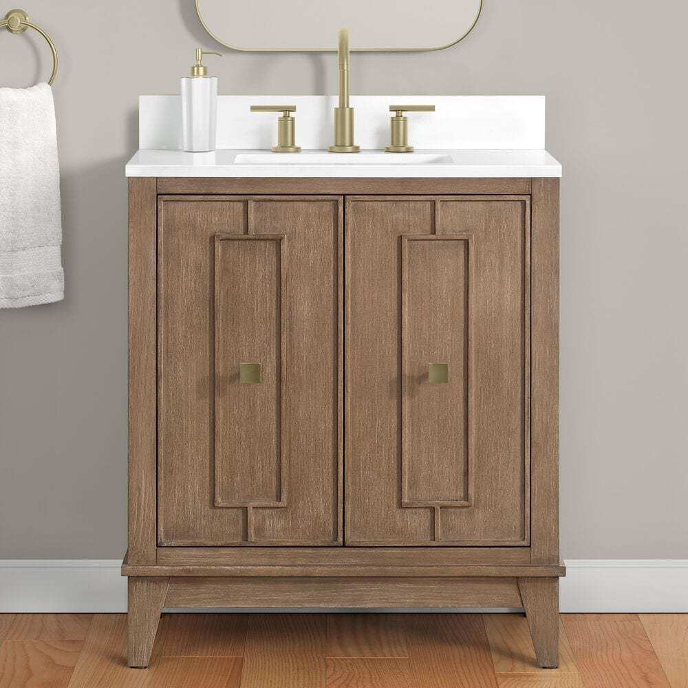 37B Kinsale 30" Single Bathroom Vanity Cabinet in Walnut Drift with White Composite Stone Top and Backsplash, , large