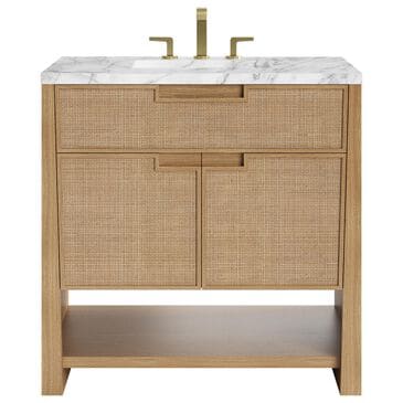 James Martin Vanities Solene 36" Single Bathroom Vanity in Seaside Oak with 3 cm Carrara White Marble Top and Rectangular Sink, , large