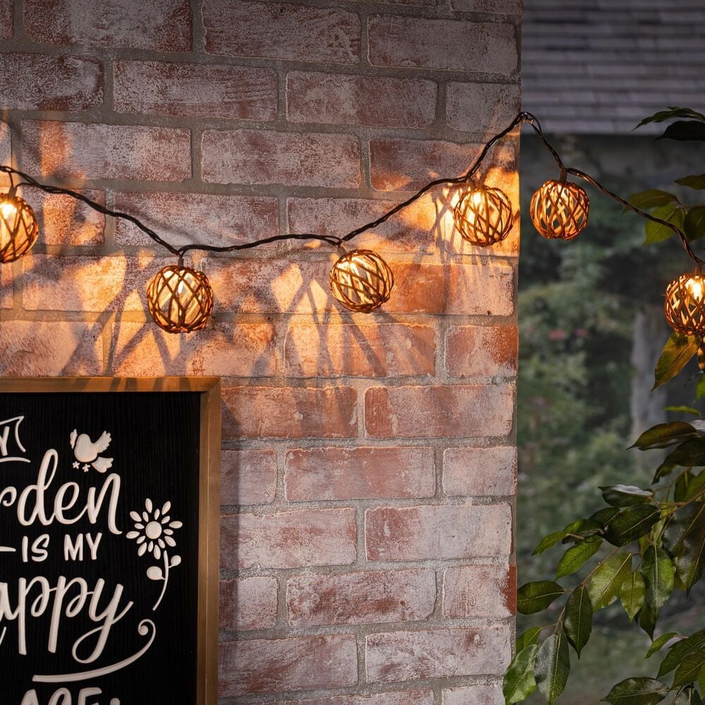 The Gerson Company 6&#39; Sphere Rattan Patio String Lights with Warm White Mini LED Bulbs, , large