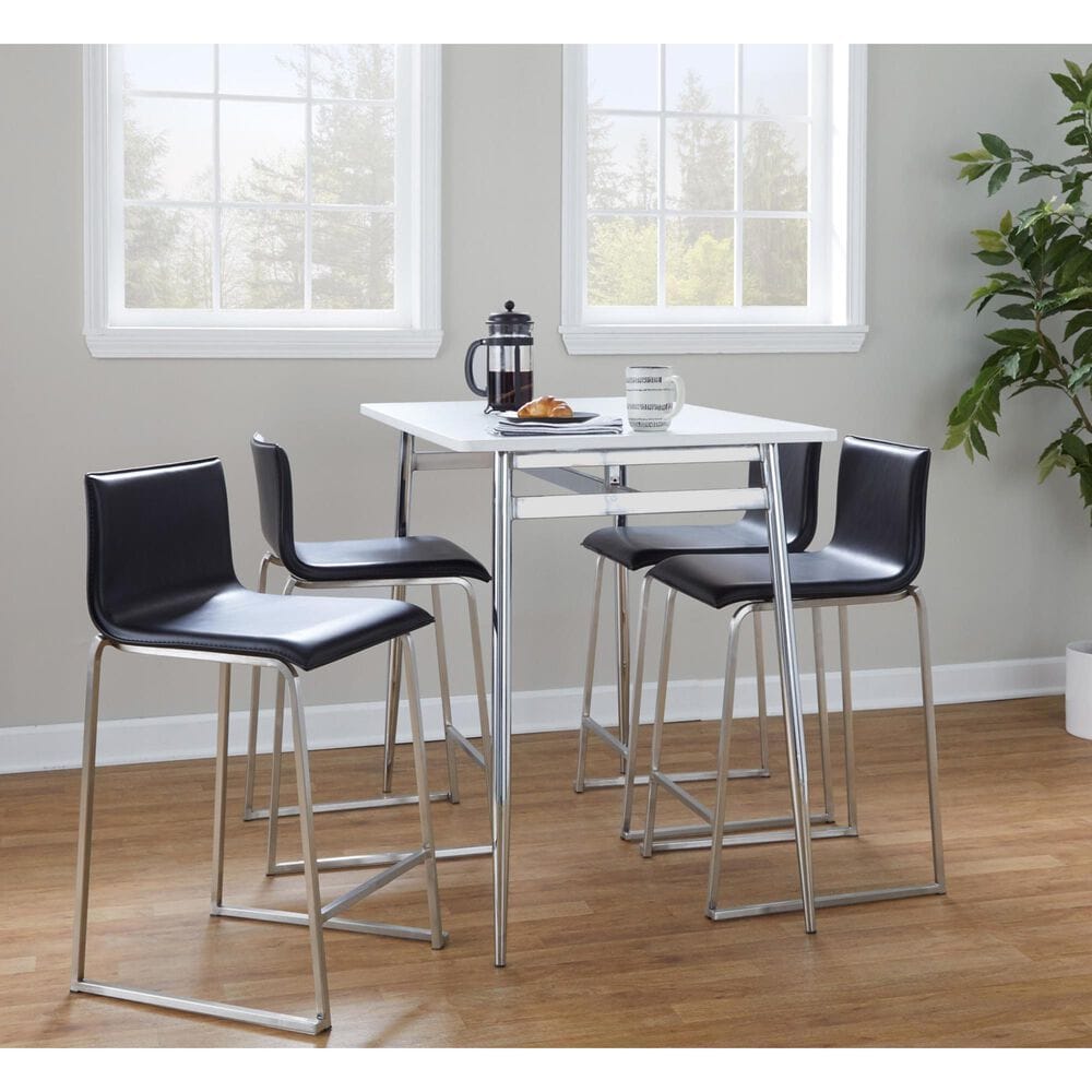 Lumisource Mara Counter Stool with Black Cushion in Stainless Steel &#40;Set of 2&#41;, , large
