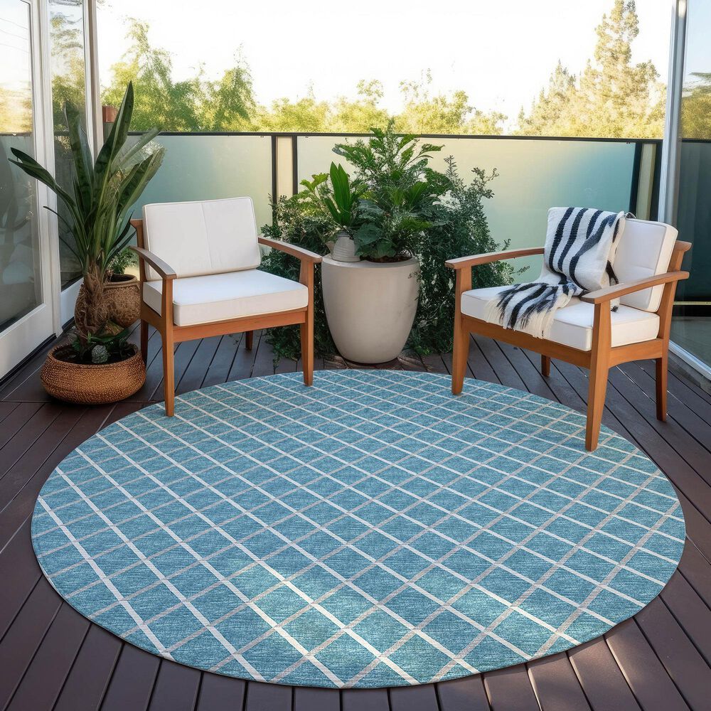 Dalyn Rug Company York 4&#39; Round Sky Blue Indoor/Outdoor Area Rug, , large