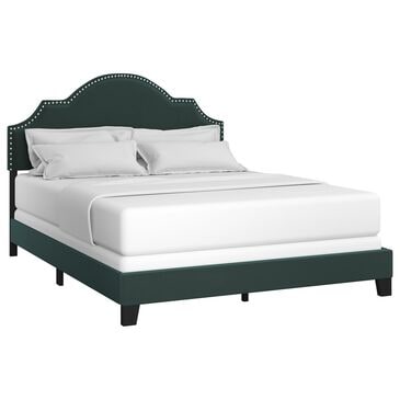 Richlands Furniture Cynthia Queen Panel Bed with Green Upholstery in Black, , large