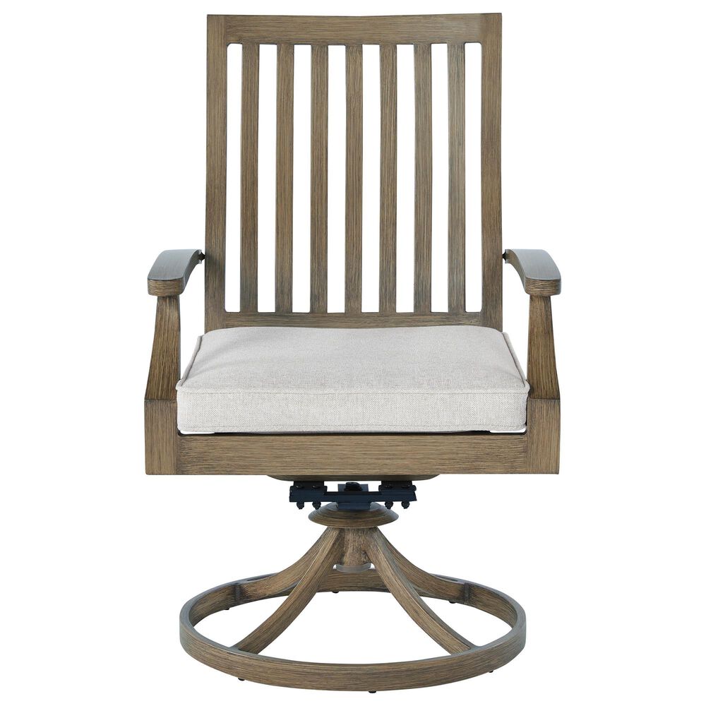 Ashley Rainier Ranch 7-Piece Patio Rectangular Dining Set in Brown and Beige, , large