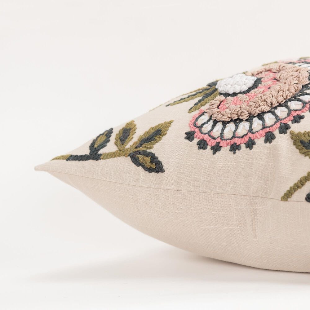 Rizzy Home Floral 20&quot; Poly Filled Pillow in Ivory, , large
