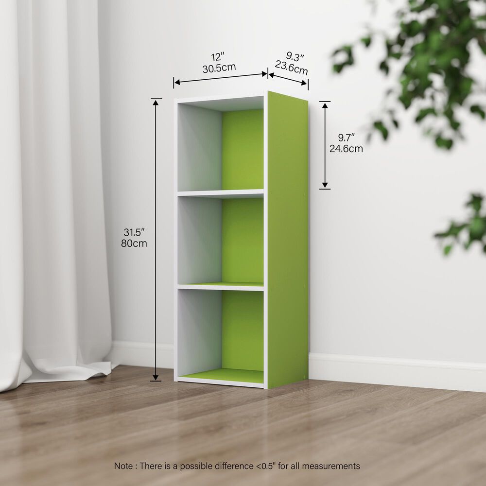 HOMLUX 3-Tier Bookcase with Decorative Open Shelves in White and Green, , large
