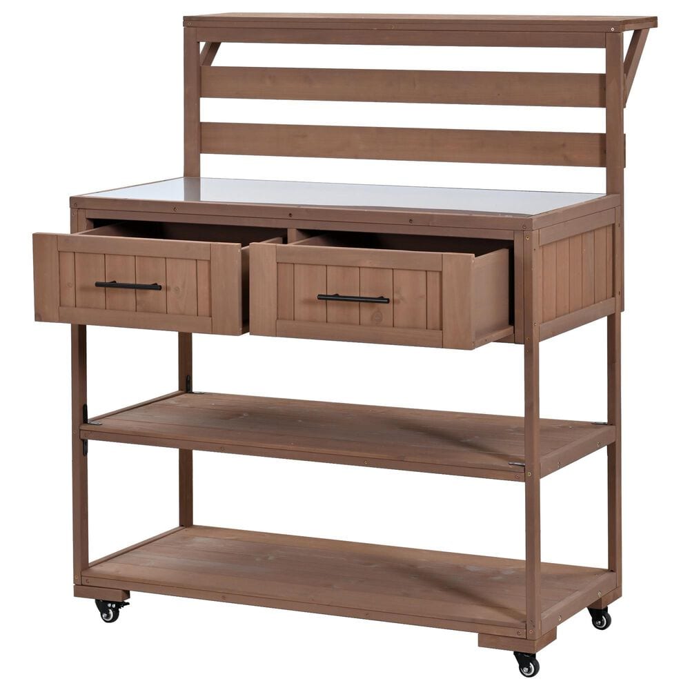 HOMLUX 62.3'' Outdoor Kitchen Island in Brown, , large