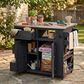 Hearth and Haven Outdoor Kitchen Island Cart with Extendable Stainless Steel Top and Adjustable Shelf in Black, , large