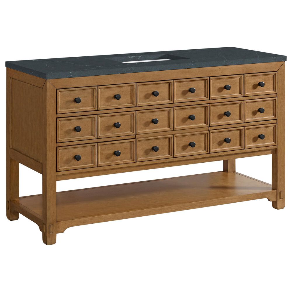 James Martin Malibu 60&quot; Single Bathroom Vanity in Amber Birch with 3 cm Charcoal Soapstone Quartz Top and Rectangular Sink, , large