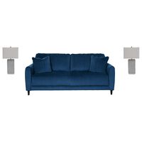 Signature Design by Ashley Enderlin Sofa in Ink Velvet and 2-Pack Amergin Poly Table Lamps