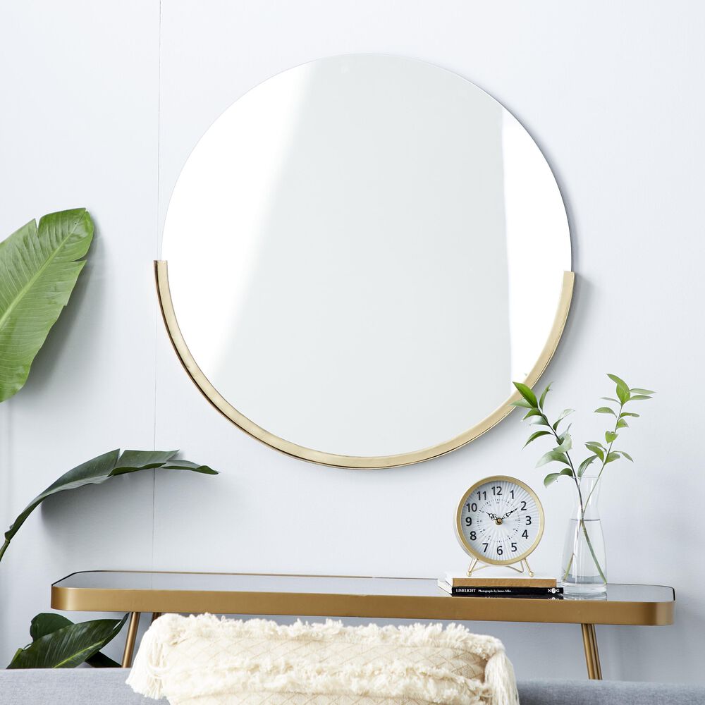 Maple and Jade 30&quot; Round Wall Mirror in Matte Gold, , large