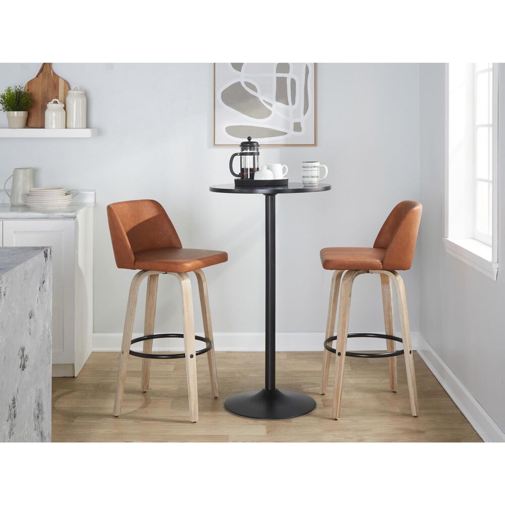 LumiSource Toriano Swivel Bar Stool with Camel Faux Leather Upholstery in Whitewashed and Black (Set of 2), , large
