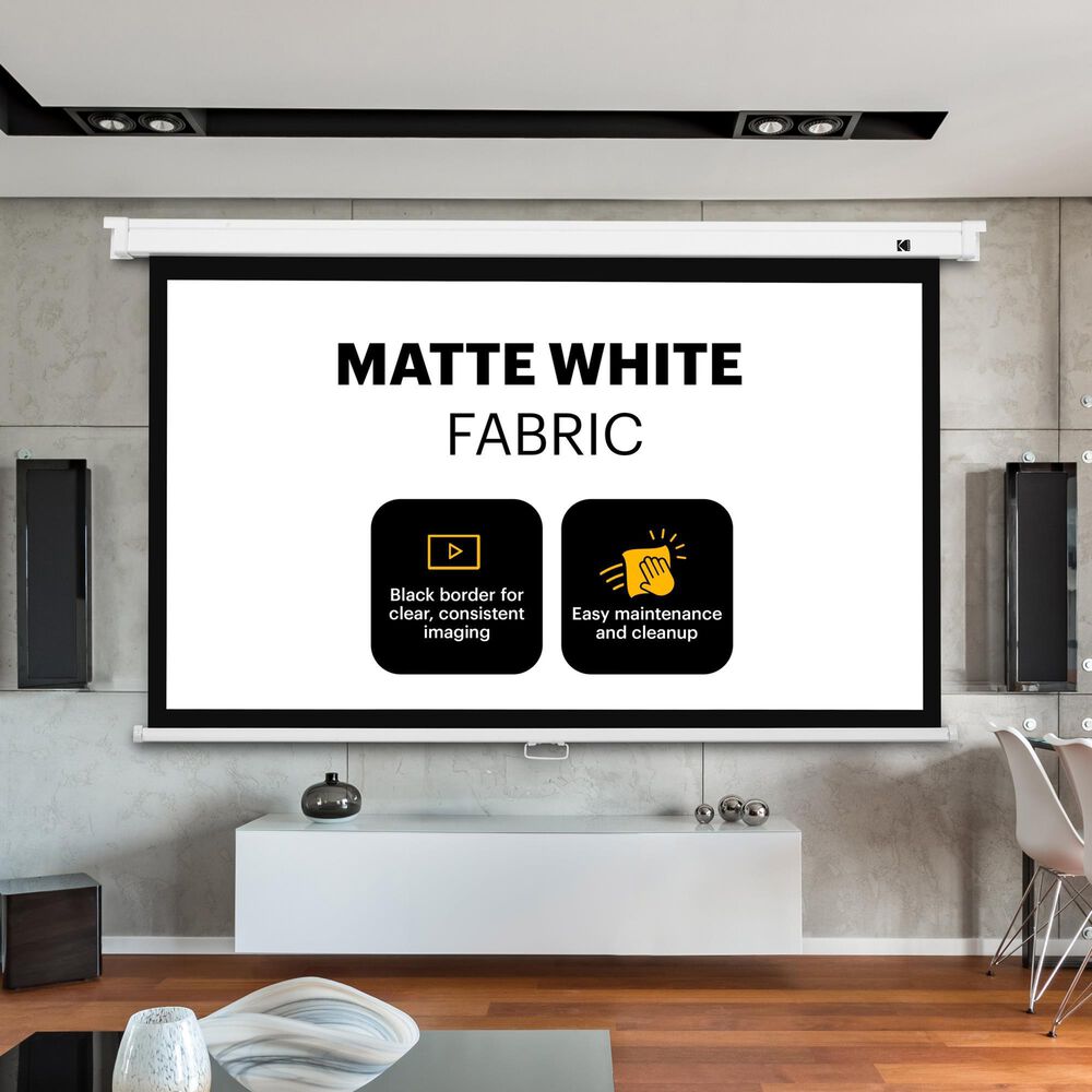 Kodak 100&quot; Manual Pull Down Projector Screen, Large 16:9 Retractable Projector Screen, , large