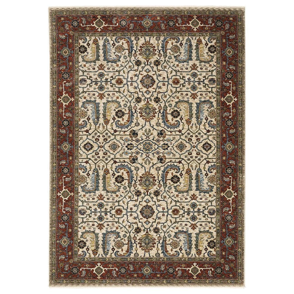 Oriental Weavers Aberdeen Floral Border 7"10" x 10"10" Ivory and Red Area Rug, , large