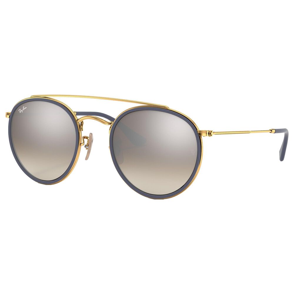 Ray-Ban Round Double Bridge Sunglasses with Silver Lenses in Polished Gold, , large