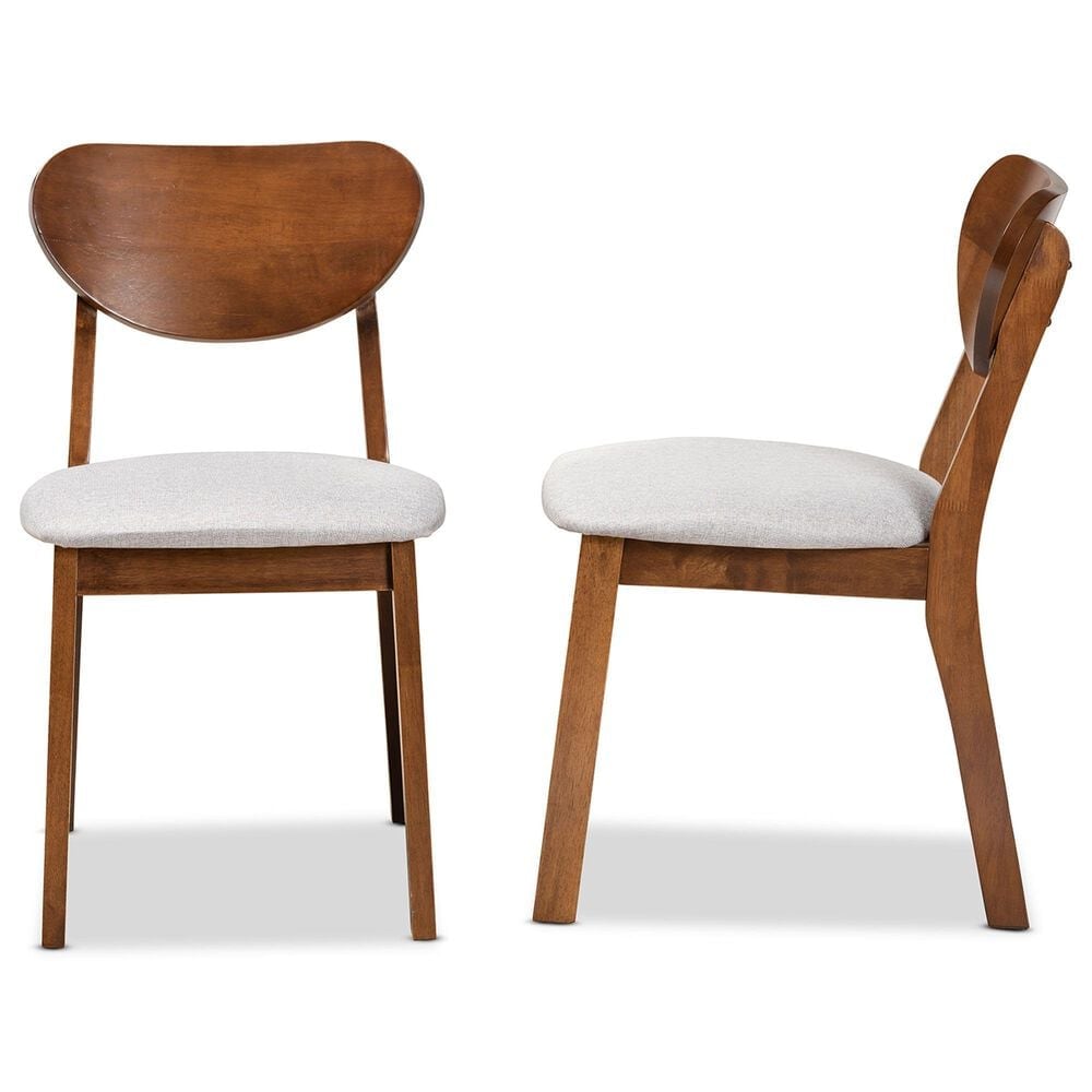 Baxton Studio Damara Side Chair with Grey Cushion in Walnut Brown (Set of 2), , large