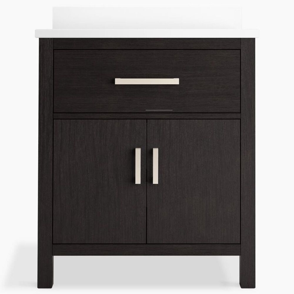 Kohler Kresla 30" Single Bathroom Vanity in Carbon Oak with 3 cm White Quartz Top and Rectangular Sink, , large