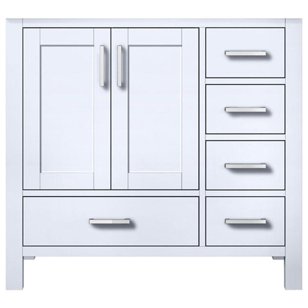 Lexora Home Jacques 36&quot; Left Offset Single Bathroom Vanity in White with 2 cm White Carrara Marble Top and Rectangular Sink, , large