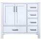 Lexora Home Jacques 36" Left Offset Single Bathroom Vanity in White with 2 cm White Carrara Marble Top and Rectangular Sink, , large