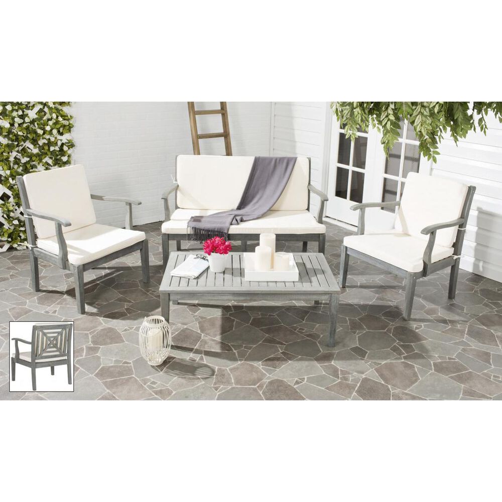 Safavieh 4-Piece Del Mar Outdoor Set in Beige and Ash Grey, , large