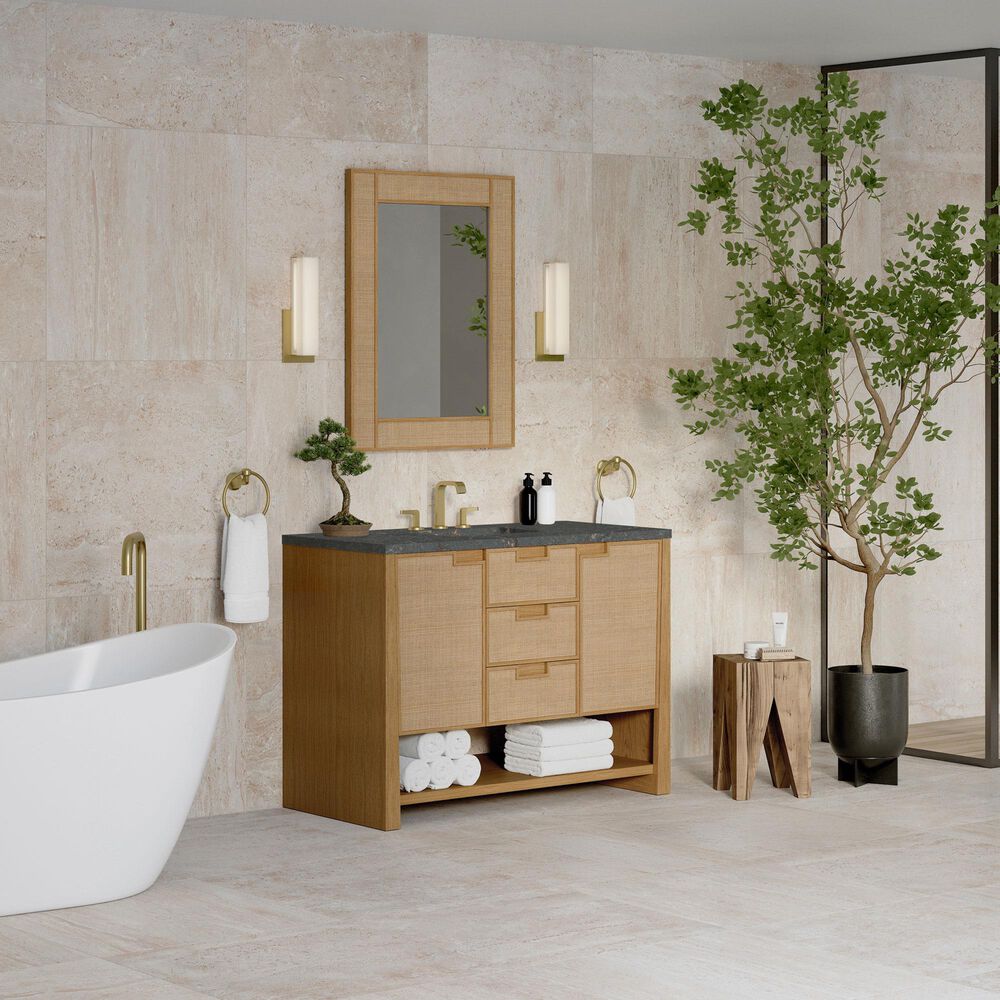 James Martin Vanities Solene 48" Single Bathroom Vanity in Seaside Oak with 3 cm Parisien Bleu Quartz Top, Rectangular Sink and FreePower Wireless Charger, , large