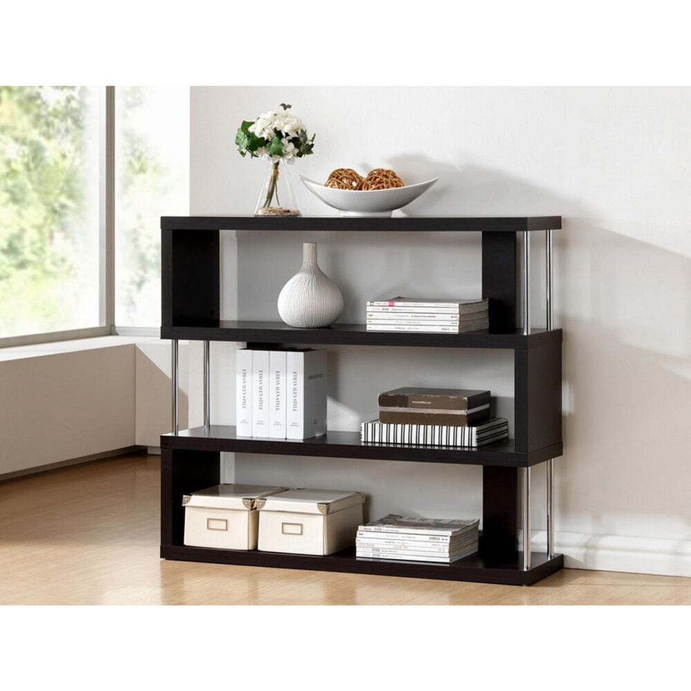 Baxton Studio Barnes 3-Shelf Bookcase in Dark Brown and Chrome, , large