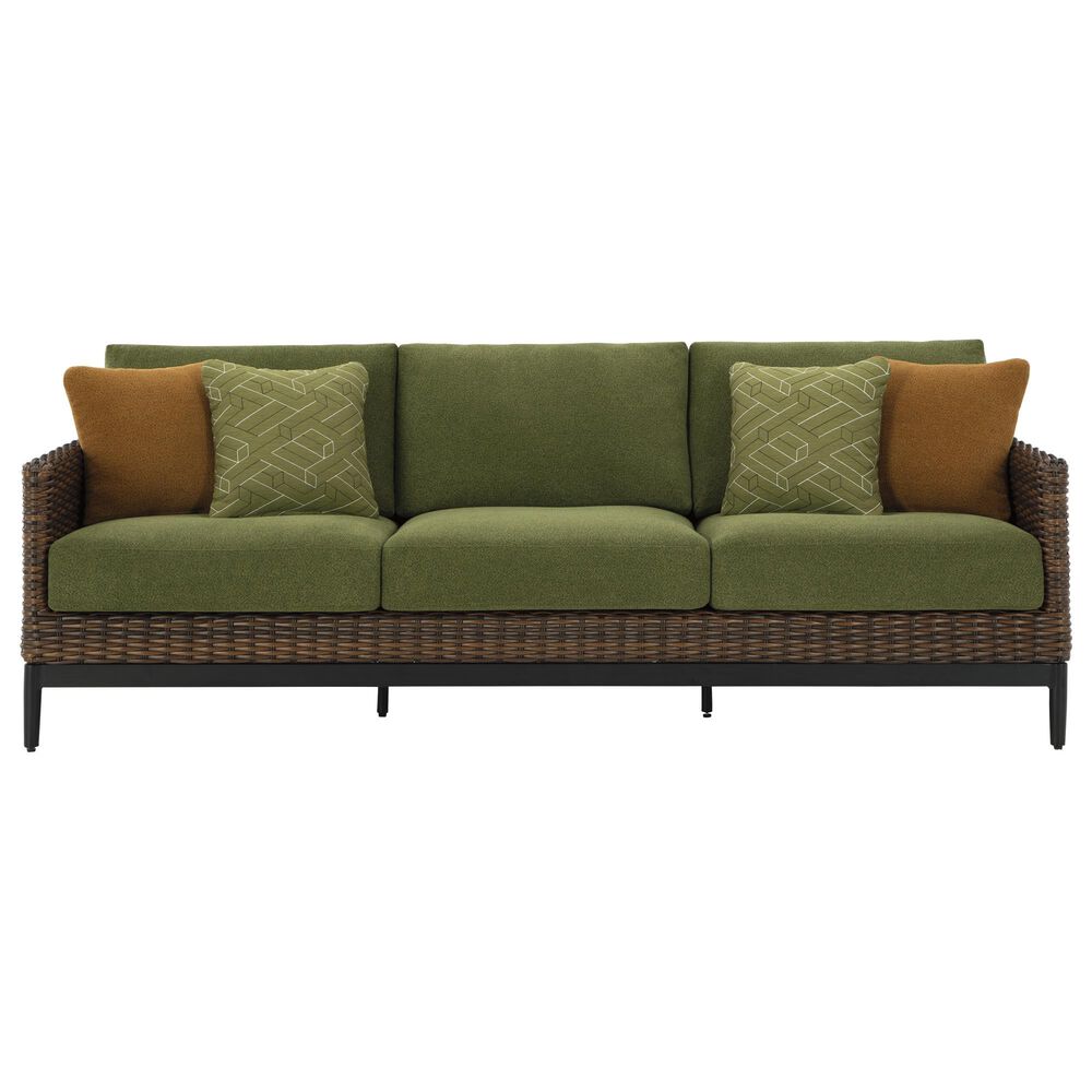 Ashley Horizon Hall Outdoor Sofa with Green Cushion in Brown, , large