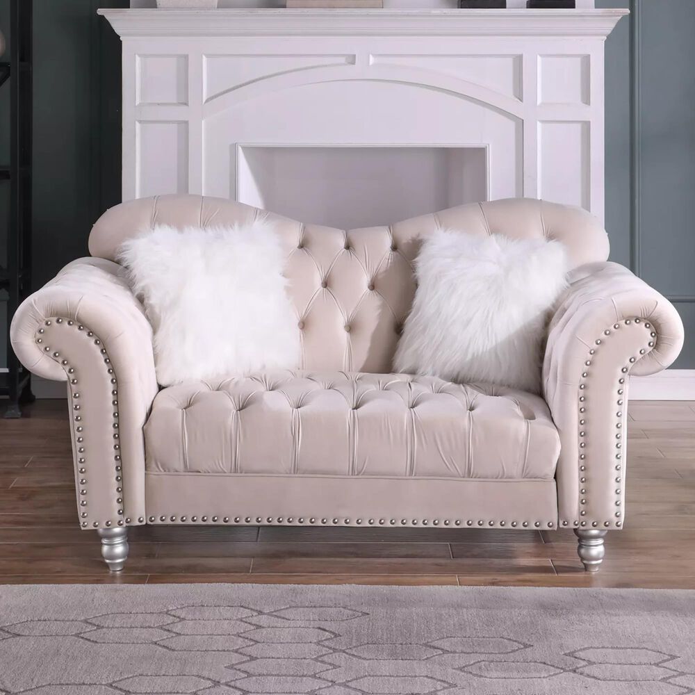 Morden Fort America Stationary Loveseat in Beige Velvet, , large
