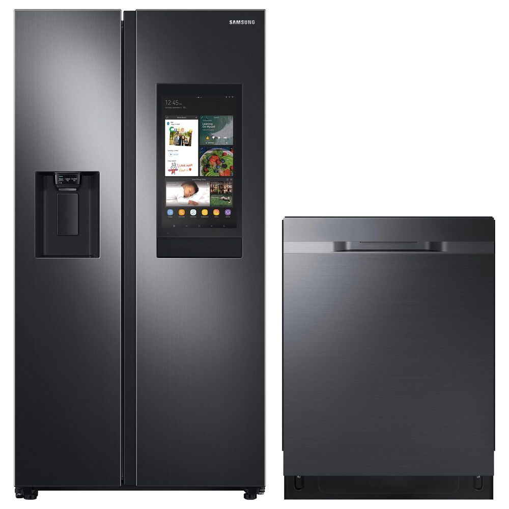 Samsung 2-Piece Kitchen Package with 22 Cu. Ft. Side-By-Side Refrigerator and StormWash Dishwasher in Black Stainless Steel, , large