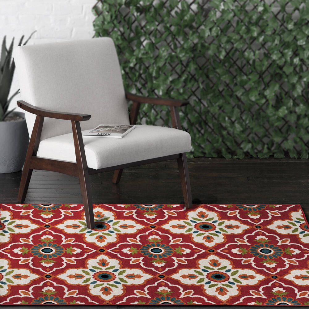 Central Oriental Terrace Tropic Bluffton 9&#39;10&quot; x 12&#39;10&quot; Coral and Snow Area Rug, , large