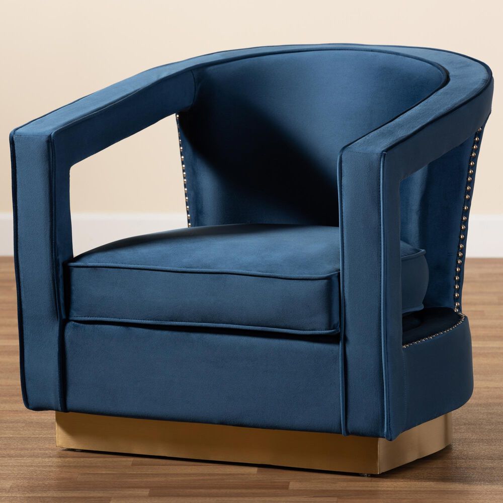 Baxton Studio Neville Arm Chair in Navy Blue, , large