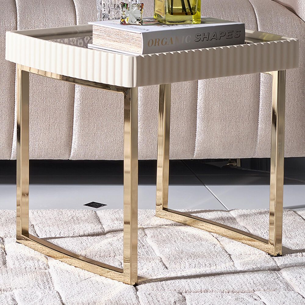 Vista Haus Lisbon End Table in Silken Matte Cream, , large