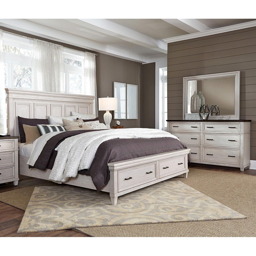 Riva Ridge Caraway 3 Piece Queen Storage Bedroom Set in Aged Ivory and Brown with USB Ports, , large