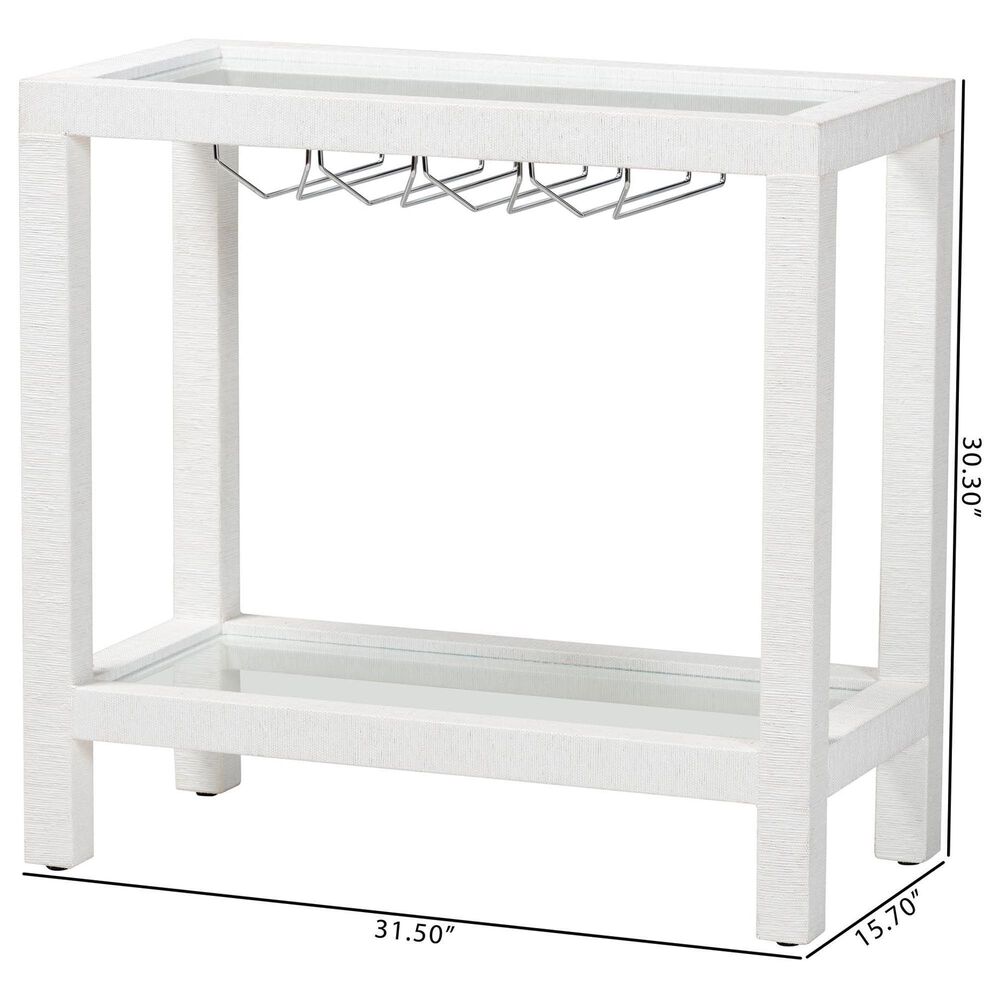 Baxton Studio Oaklynn Two-Tier Bar Table with Glass Shelves and Stemware Rack in White, , large