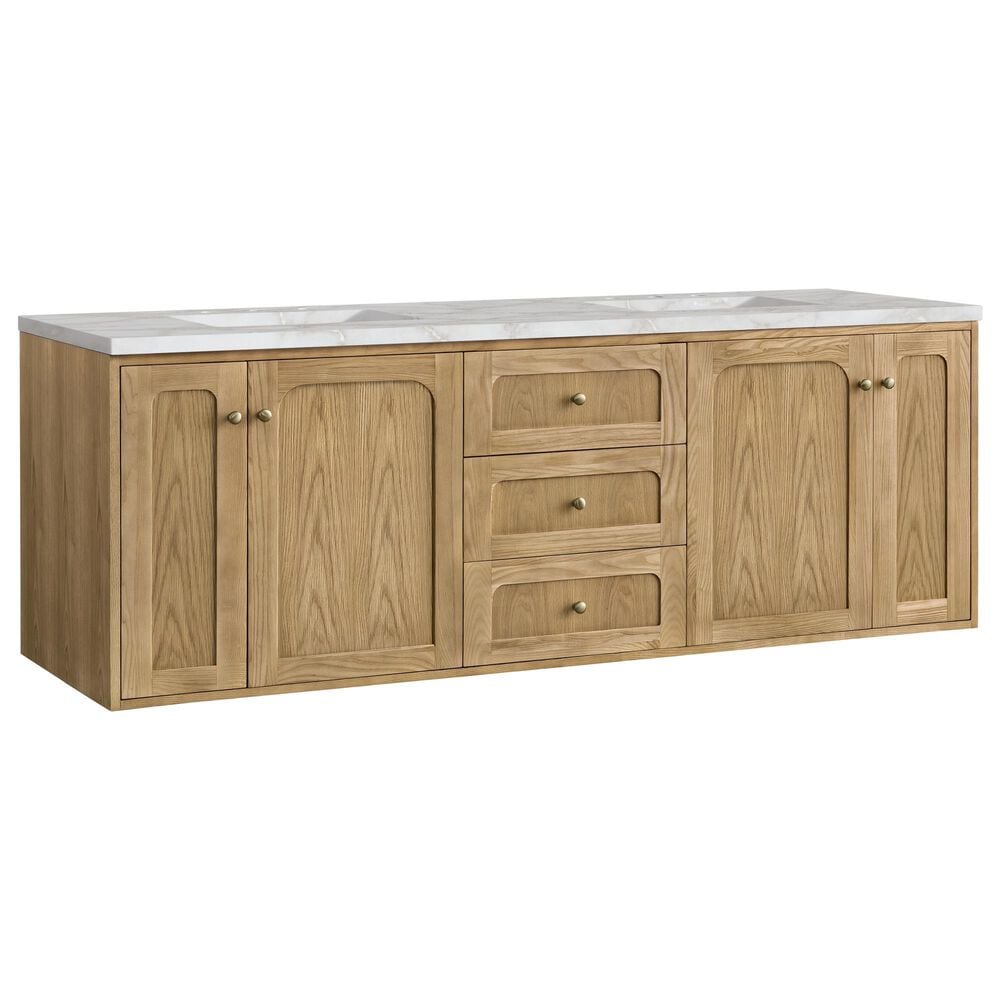 James Martin Vanities Laurent 72" Double Bathroom Vanity in Light Natural Oak with 3 cm Eternal Jasmine Pearl Silestone Top, Rectangular Sinks and FreePower Wireless Charger, , large