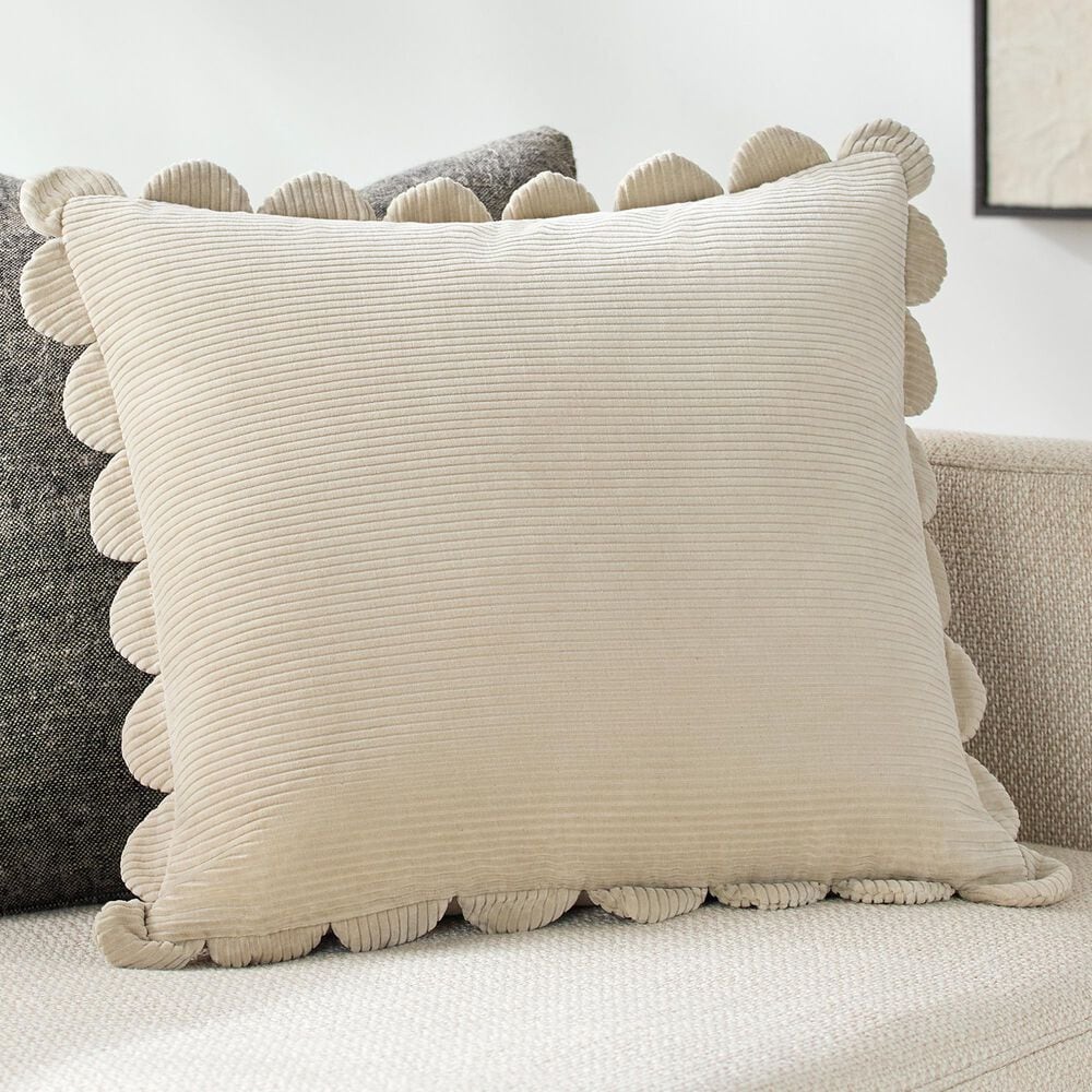 Surya Corduroy Quarters 20" Square Throw Pillow in Cream, , large