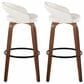 LumiSource Grotto Swivel Bar Stool with White Faux Leather Upholstery in Walnut Wood and Black (Set of 2), , large