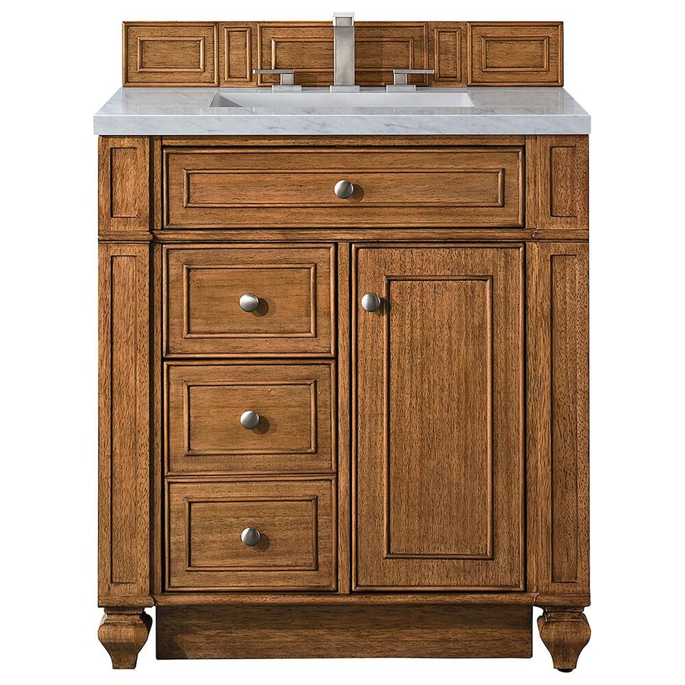 James Martin Vanities Bristol 30" Single Bathroom Vanity in Saddle Brown with 3 cm Eternal Jasmine Pearl Quartz Top and Rectangular Sink, , large