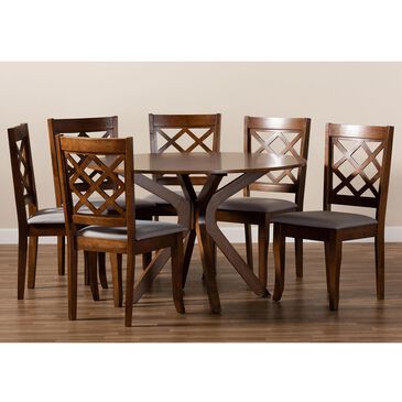 Baxton Studio Jana 7-Piece Dining Set in Grey/Walnut Brown, , large
