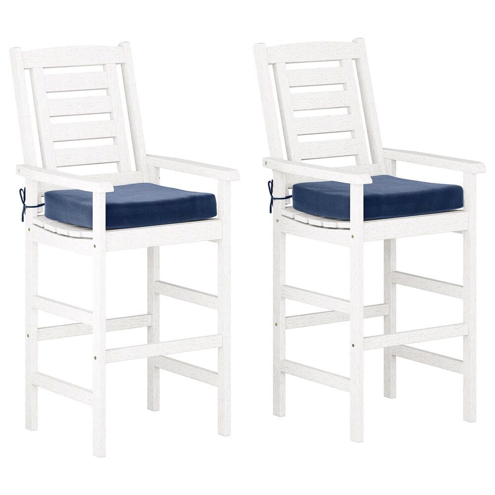 CorLiving Miramar Patio Bar Chair in White/Navy Blue (Set of 2), , large