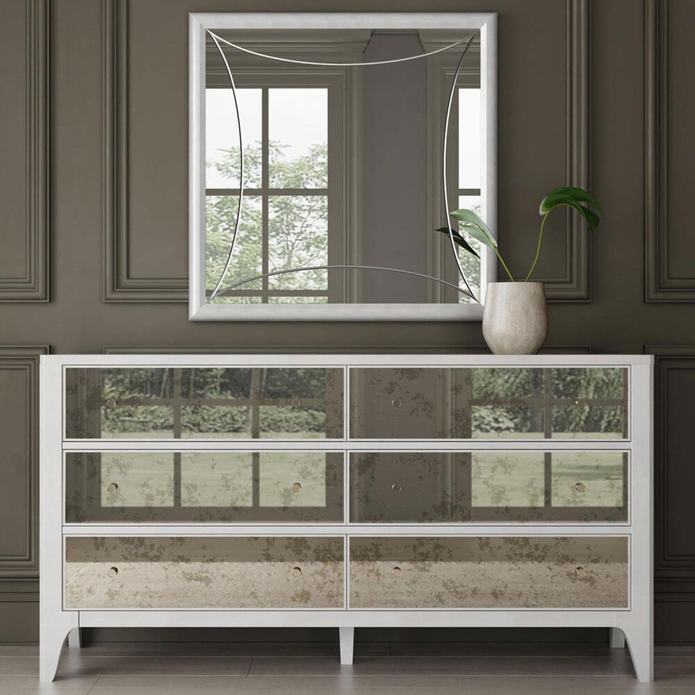 Vantage Mezzanine Mirrored 6 Drawer Dresser and Mirror in Dove Gray, , large