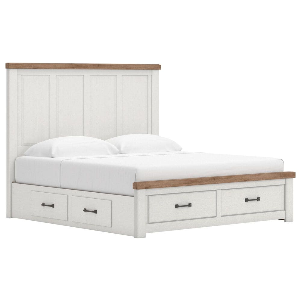 Ashley Rustic King Storage Panel Bed with White and Brown, , large