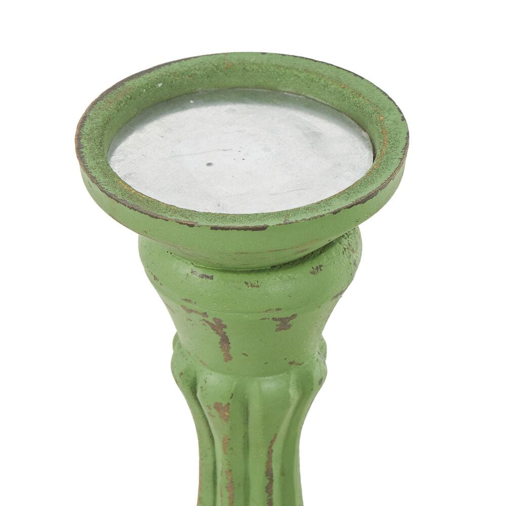 Maple and Jade Turned Pillar Decorative Candle Holder in Distressed Green and Brown &#40;Set of 3&#41;, , large