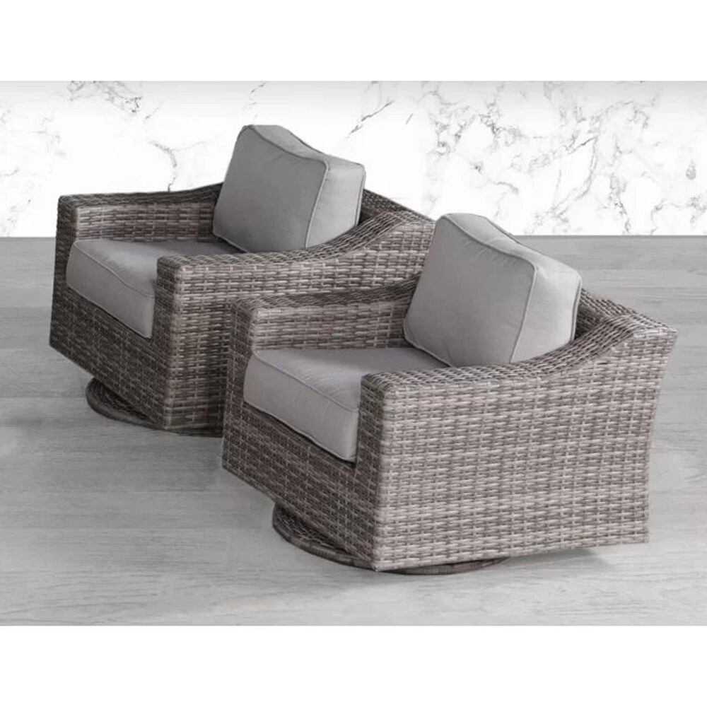 Hearth and Haven Outdoor Wicker Swivel Chair with Luxurious Cushions in Grey (Set of 2), , large