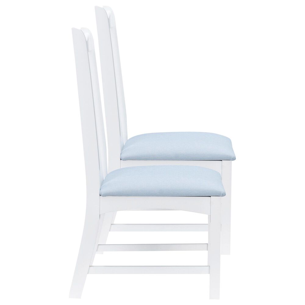 Linon Home Decor Bonnie Side Chair with Light Blue Faux Leather Cushion in White (Set of 2), , large