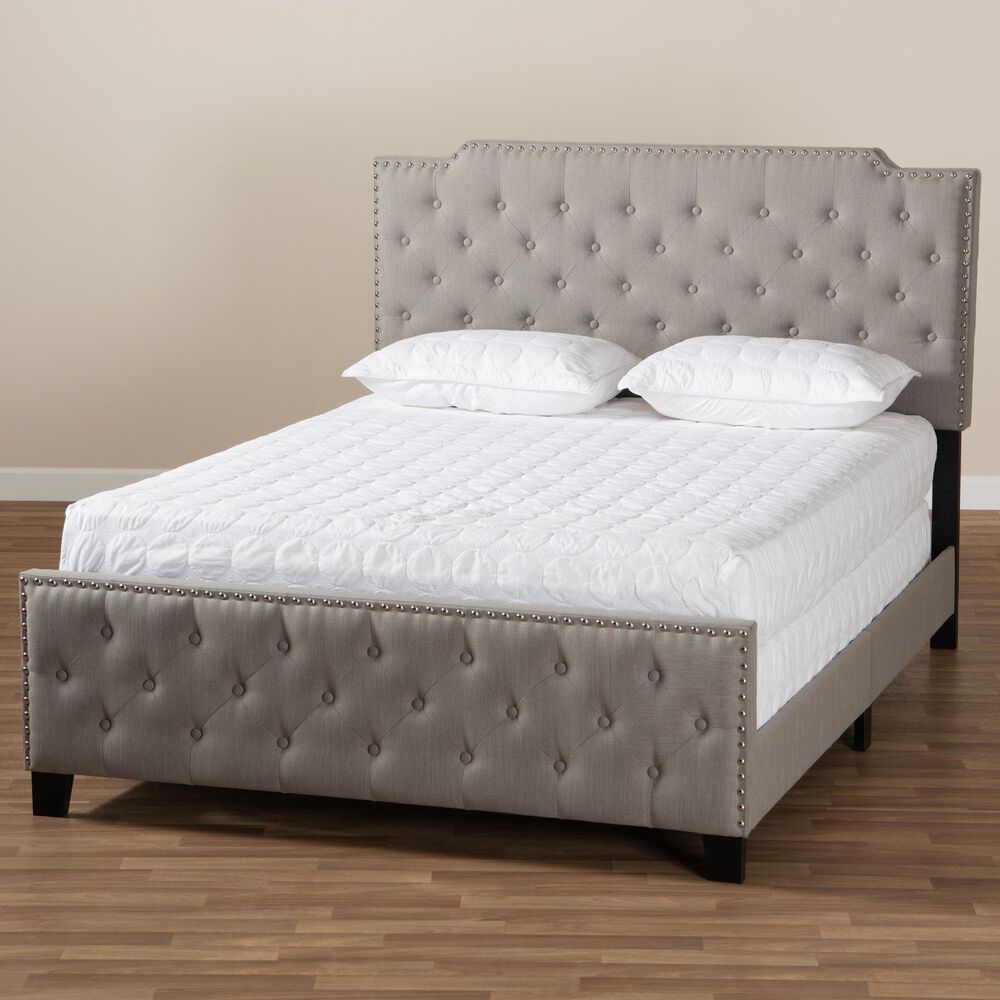Baxton Studio Marion King Panel Bed with Grey Upholstered in Black, , large