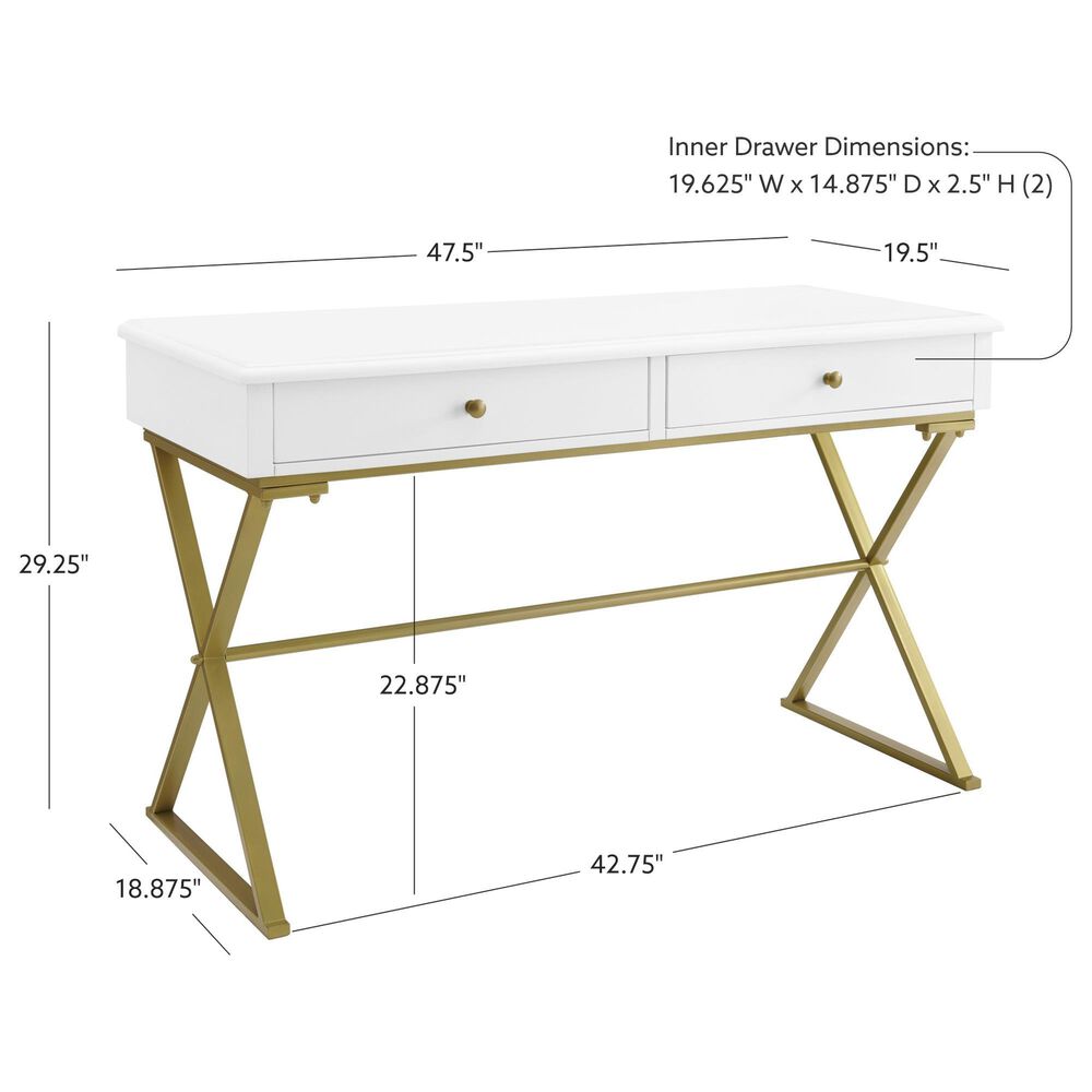 Linon Home Decor Campaign 2-Drawer Desk in White and Gold, , large