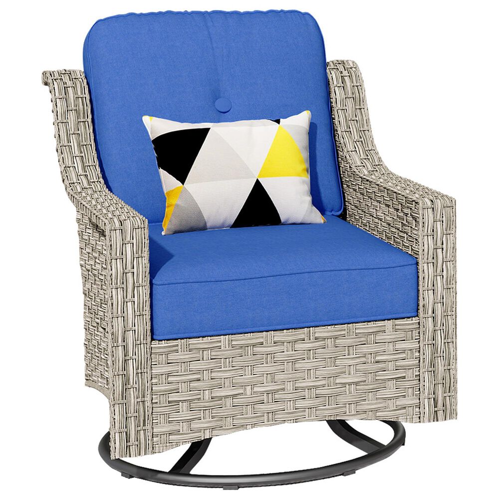 HOMLUX 3-Piece Outdoor Swivel Rocking Chair Set and Side Table in Navy Blue, , large